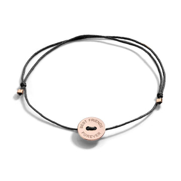 Bracciale Burato Paillettes donna cotone nero, oro rosa e incisione best friends CH547-1