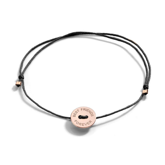 Bracciale Burato Paillettes donna cotone nero, oro rosa e incisione best friends CH547-1