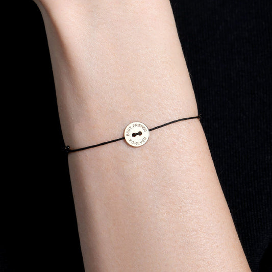 Bracciale Burato Paillettes donna cotone nero, oro rosa e incisione best friends CH547-2