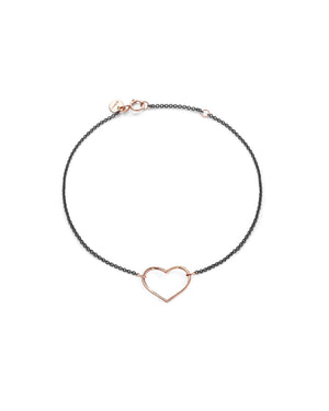 Bracciale Burato Con Amore da donna con catena in argento nero e un cuore di 14x10mm in oro rosa 18kt CI698