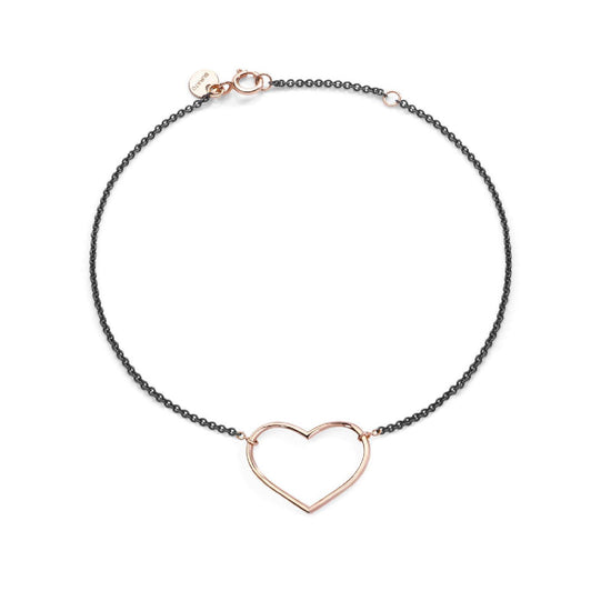 Bracciale Burato Con Amore donna in oro rosa con cuore e argento nero CI699-1
