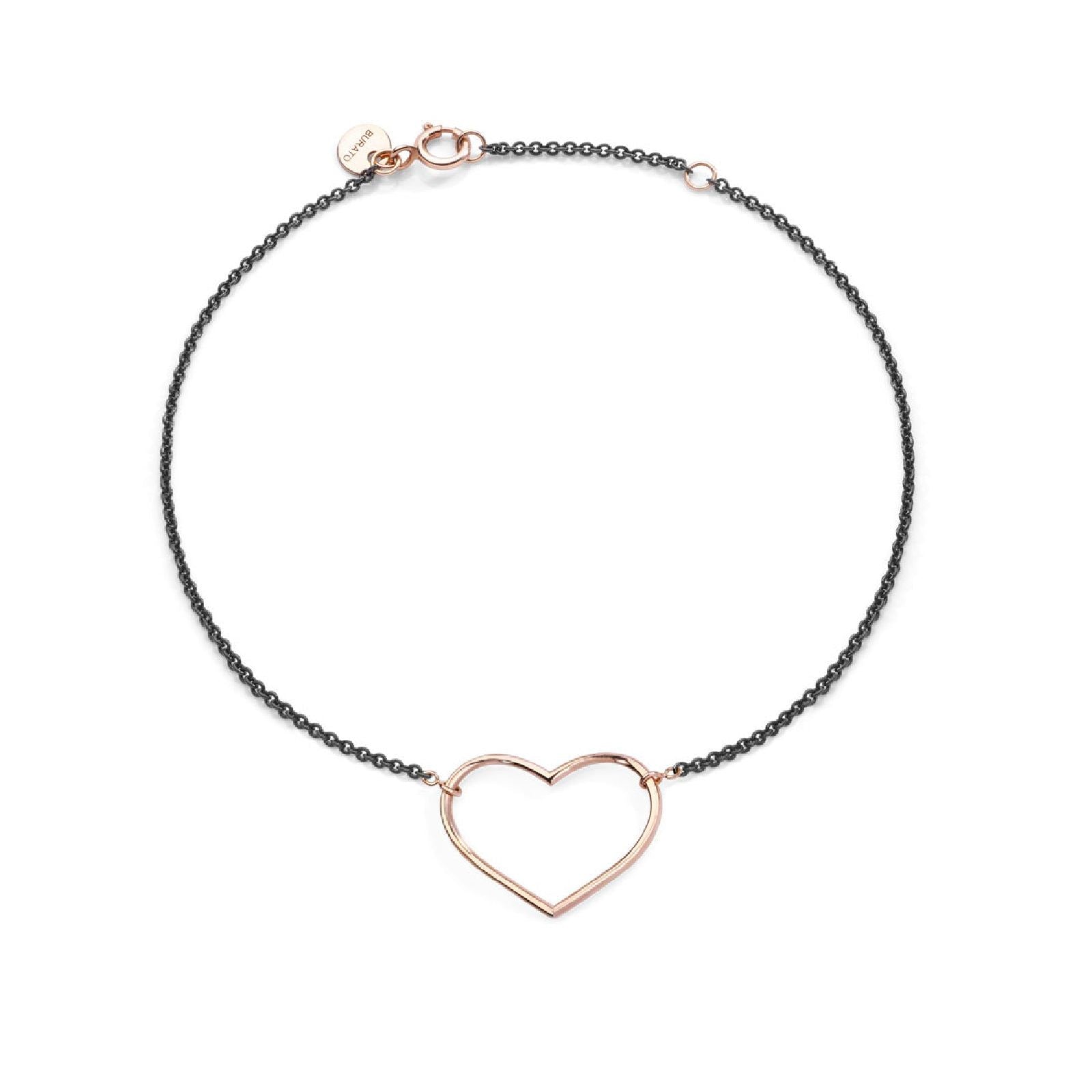Bracciale Burato Con Amore donna in oro rosa con cuore e argento nero CI699-1