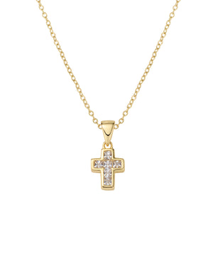 Collana girocollo da donna della collezione Amen Sacro in argento 925 dorato con ciondolo a croce con zirconi bianchi CLCCGBZ3