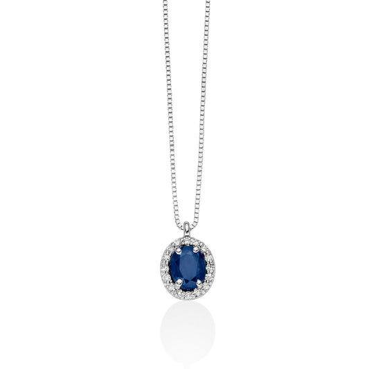 Collana donna Miluna Gemme Preziose oro bianco diamanti 0,064 e zaffiro 0,43 ct CLD4088-1