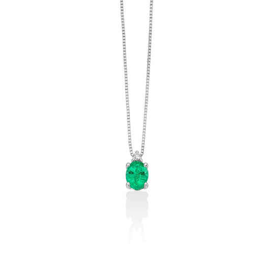 Collana donna Miluna Gemme oro bianco diamante 0,014ct e smeraldo 0,32ct CLD4548-1