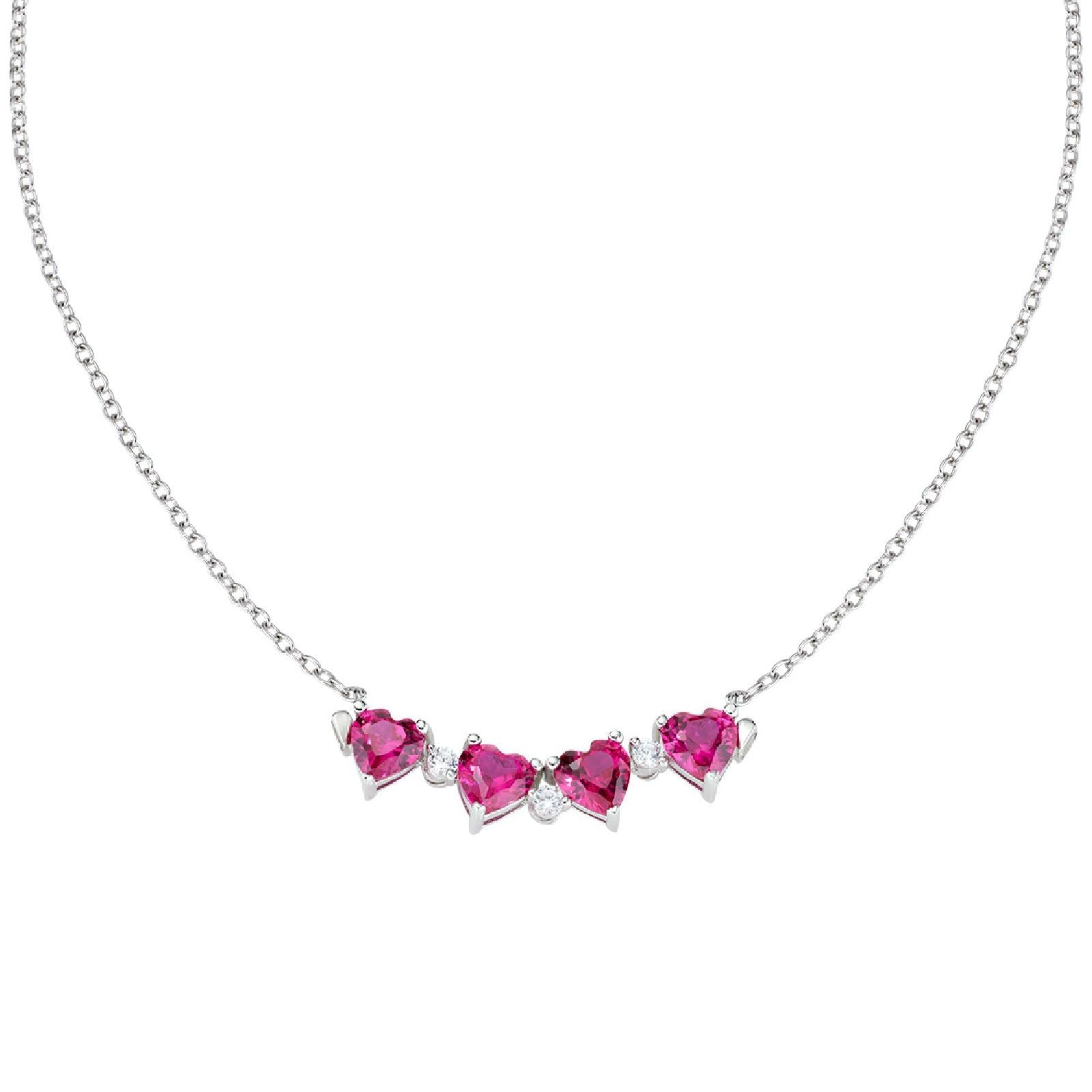 Collana donna Amen Quadricuore con zirconi rossi a cuore magnetici quadrifoglio CLPMHBR-1