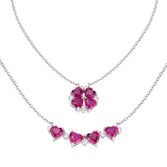 Collana donna Amen Quadricuore con zirconi rossi a cuore magnetici quadrifoglio CLPMHBR-3