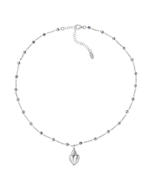 Collana da donna Amen Sacro in argento 925 con un ciondolo a forma di Cuore Sacro e cristalli di vetro grigi CLSCGBG