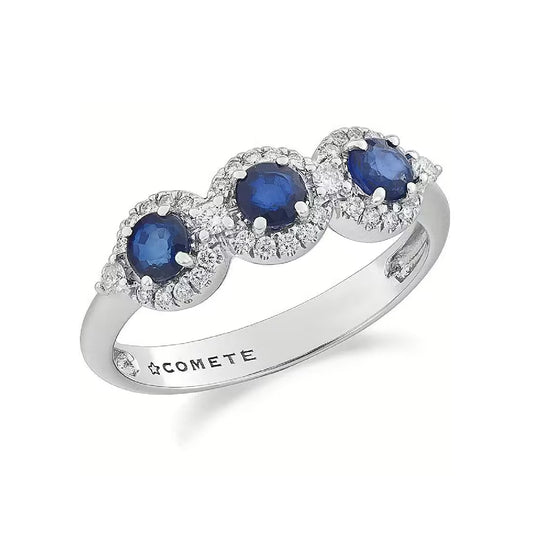 Anello Comete in oro bianco 18kt con diamanti 0,2ct e zaffiri SU MISURA