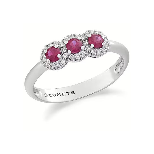 Anello Comete in oro bianco 18kt con diamanti 0,12ct e rubini SU MISURA