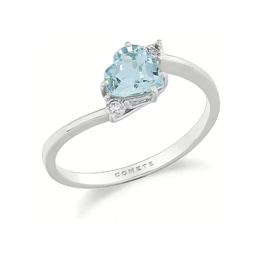 Anello Comete in oro bianco 18kt diamanti 0,2ct e acquamarina SU MISURA