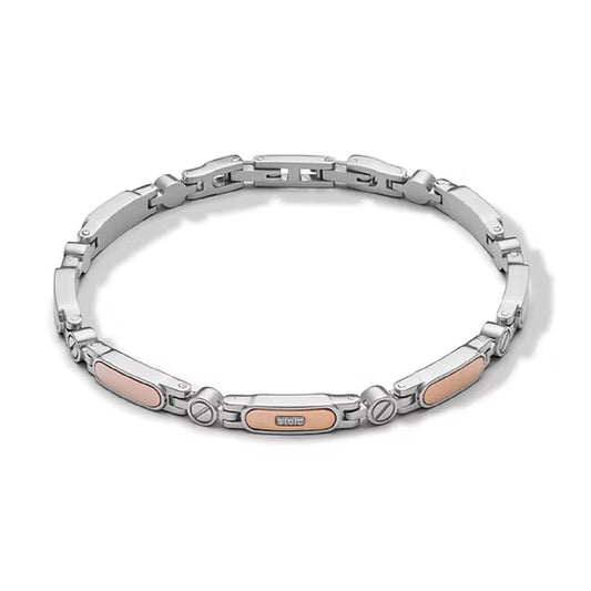 Bracciale Comete acciaio bicolor con diamante di 0,015ct Regolabile 19-21 cm