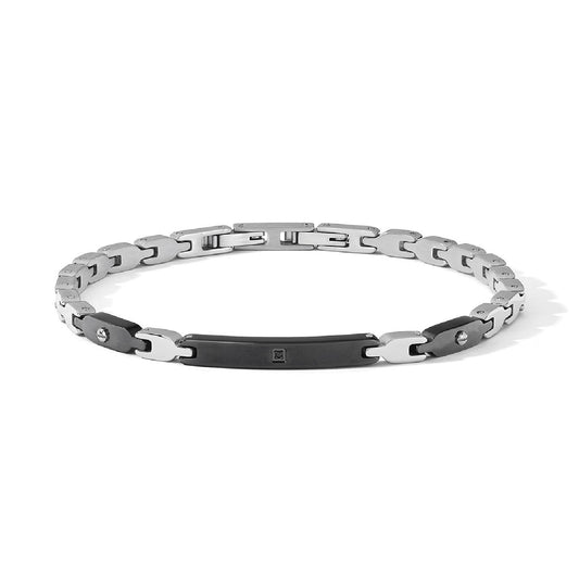 Bracciale catena Comete in acciaio con pvd e zircone nero 20 cm