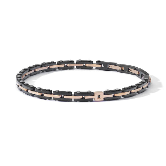 Bracciale Comete in acciaio con pvd rosé e nero e zircone 20 cm