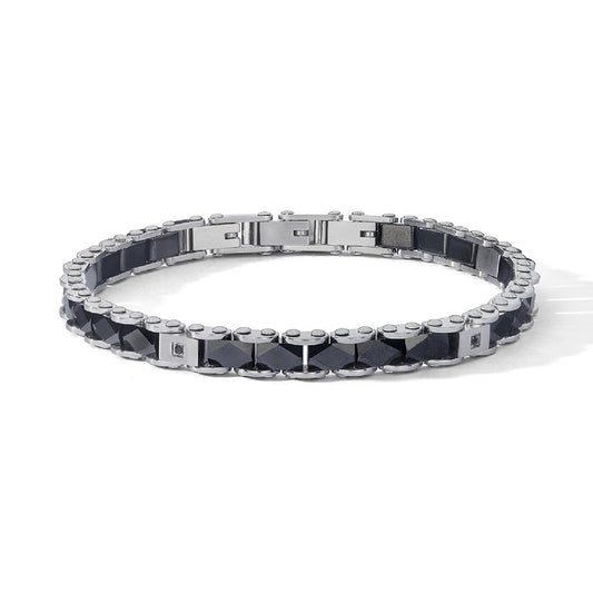 Bracciale Comete in acciaio con ceramica e zirconi neri 20 cm