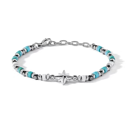 Bracciale Comete acciaio turchese aulite ematite rosa venti Regolabile 18-21 cm