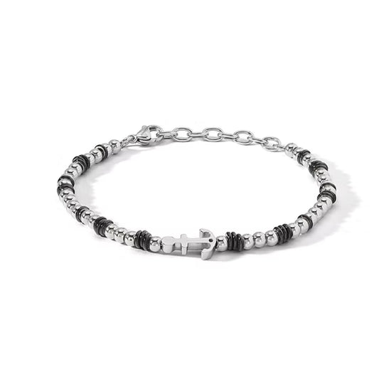 Bracciale uomo Comete in acciaio con zircone nero e ancora Regolabile 18-21 cm