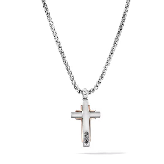 Collana da uomo Comete in acciaio con croce e zirconi neri MISURA UNICA