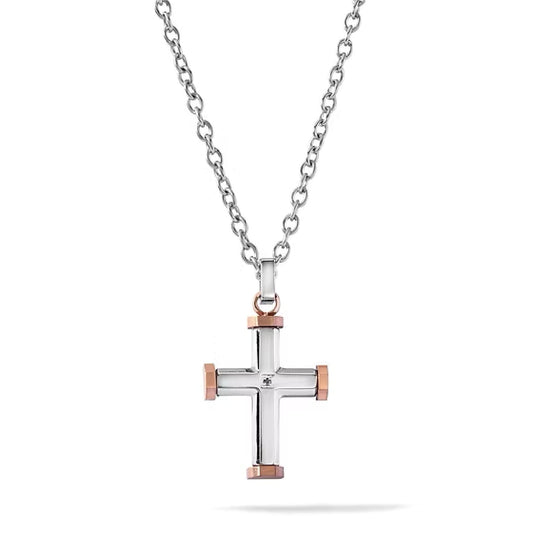 Collana da uomo Comete in acciaio con croce e zircone nero MISURA UNICA