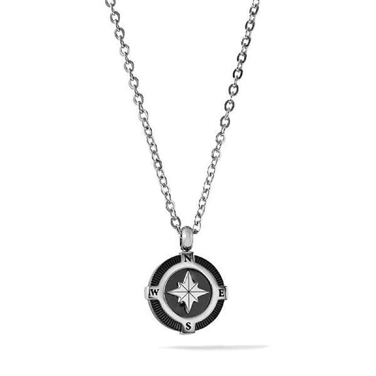 Collana Comete da uomo con rosa dei venti in acciaio