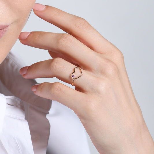 Anello solitario donna Burato Con Amore oro rosa cuore zaffiro rosa 0,03ct CO191-2