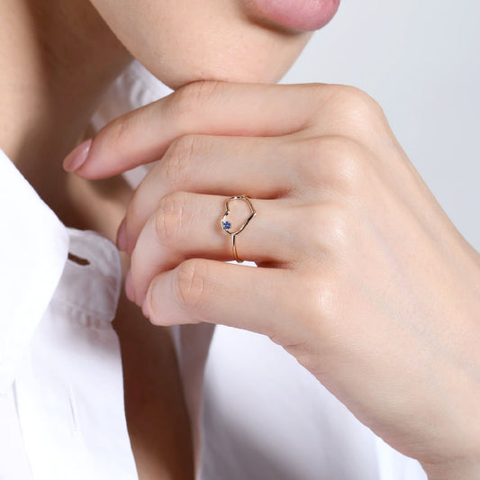 Anello solitario Burato Con Amore donna oro rosa cuore e zaffiro blu 0,03ct CO192-2