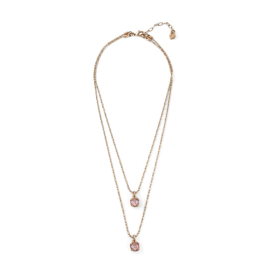 Collana donna Uno de 50 Charismatic lega metallica oro doppia catena cristalli rosa COL1866RSAORO0U