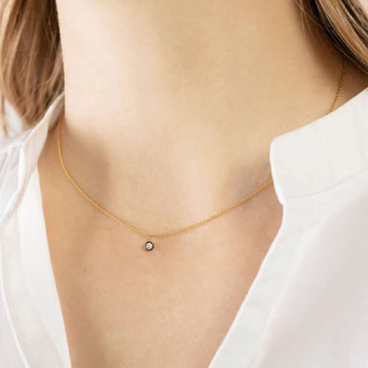 Collana punto luce donna Burato Solitaire oro diamante 0,10ct castone nero CQ624-2