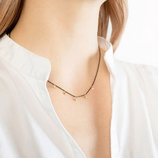 Collana Burato Solitaire donna argento nero e oro con diamanti 0,15ct CQ626-2