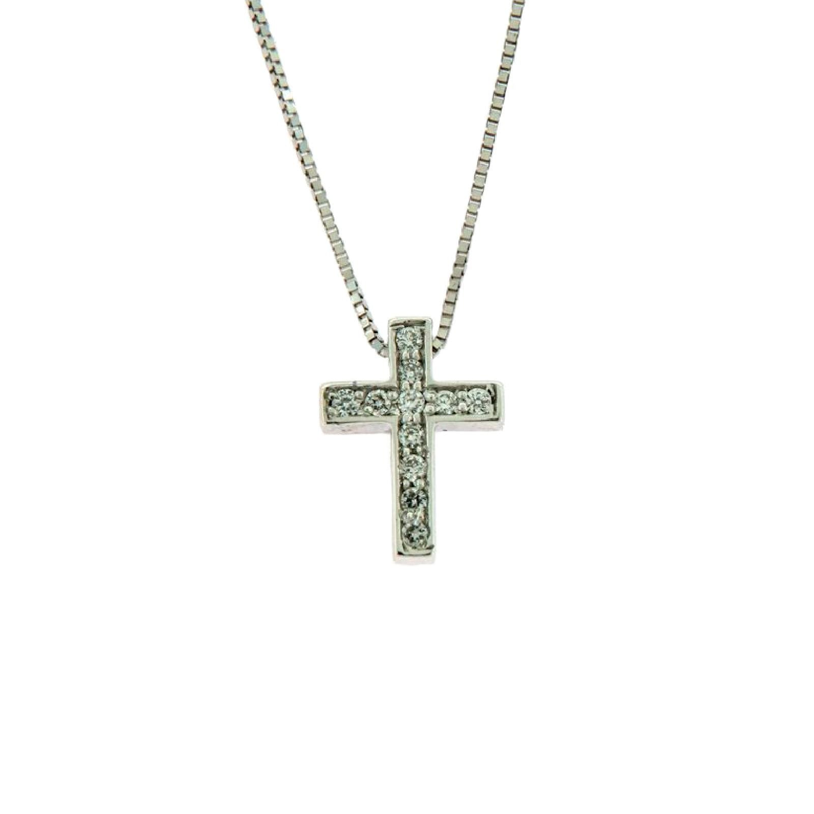 Collana donna Rose Gioielli in oro bianco con croce di diamanti 0,055ct CR056-1