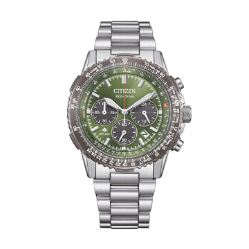 Orologio cronografo Citizen in acciaio con quadrante verde MISURA UNICA