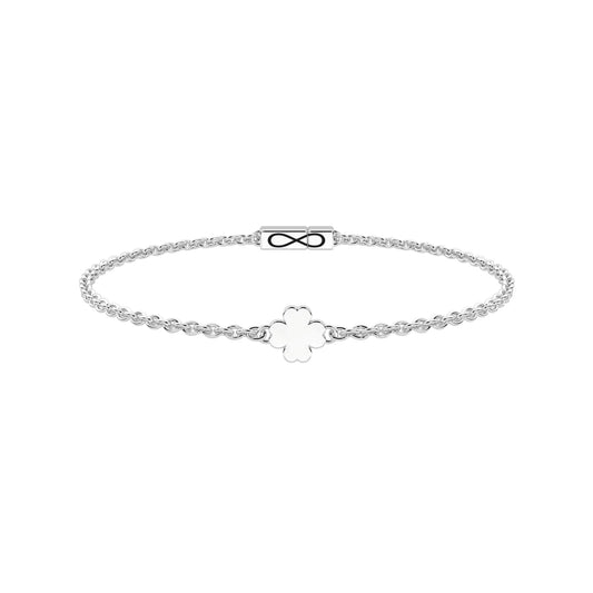 Bracciale Kidult Infinity in acciaio con quadrifoglio 16 cm