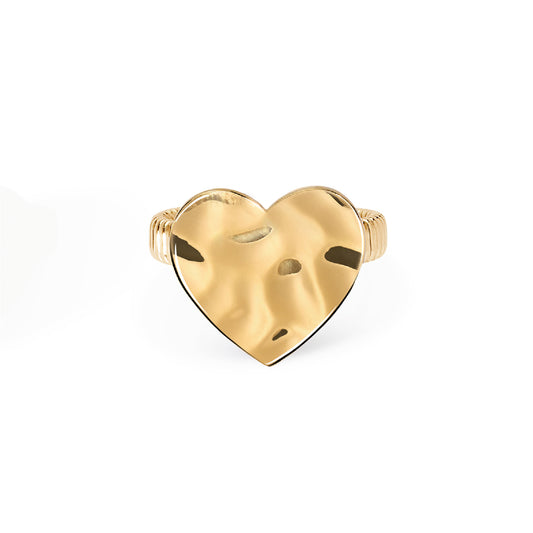 Anello regolabile Kidult Style in acciaio oro cuore martellato REGOLABILE