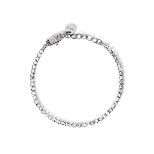 Bracciale tennis Kidult Style in acciaio con cristalli bianchi Regolabile 15,5-18 cm