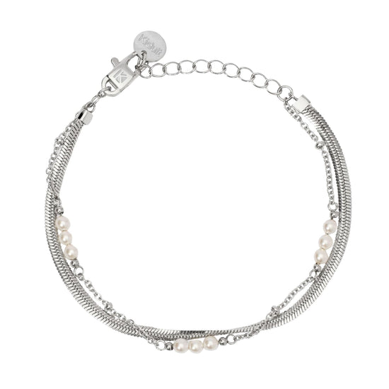 Bracciale catena multifilo Kidult Style in acciaio con perle Regolabile 16-19 cm