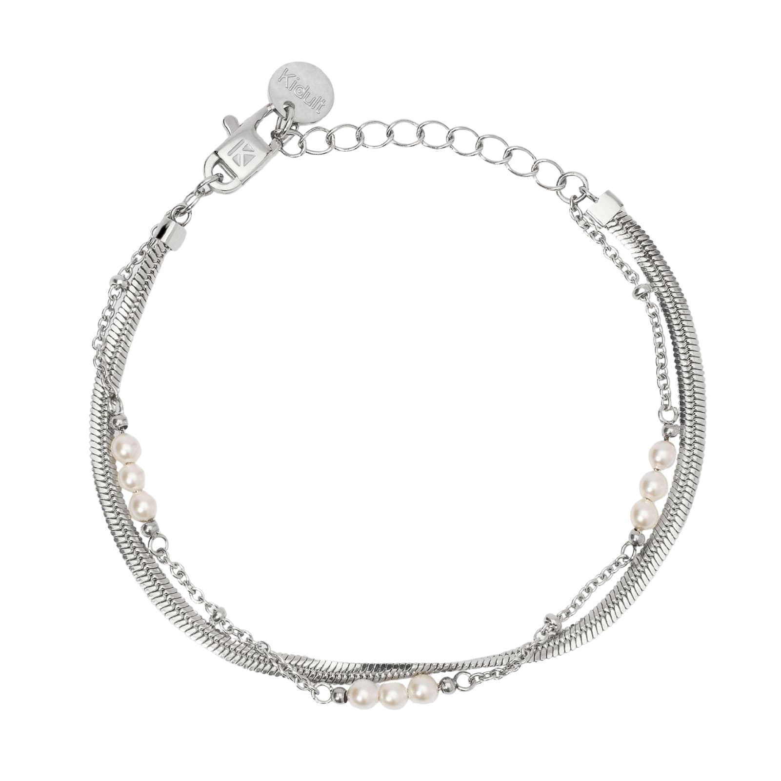 Bracciale catena multifilo Kidult Style in acciaio con perle Regolabile 16-19 cm