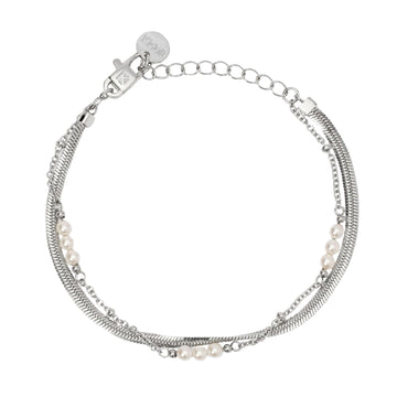 Bracciale catena multifilo Kidult Style in acciaio con perle Regolabile 16-19 cm