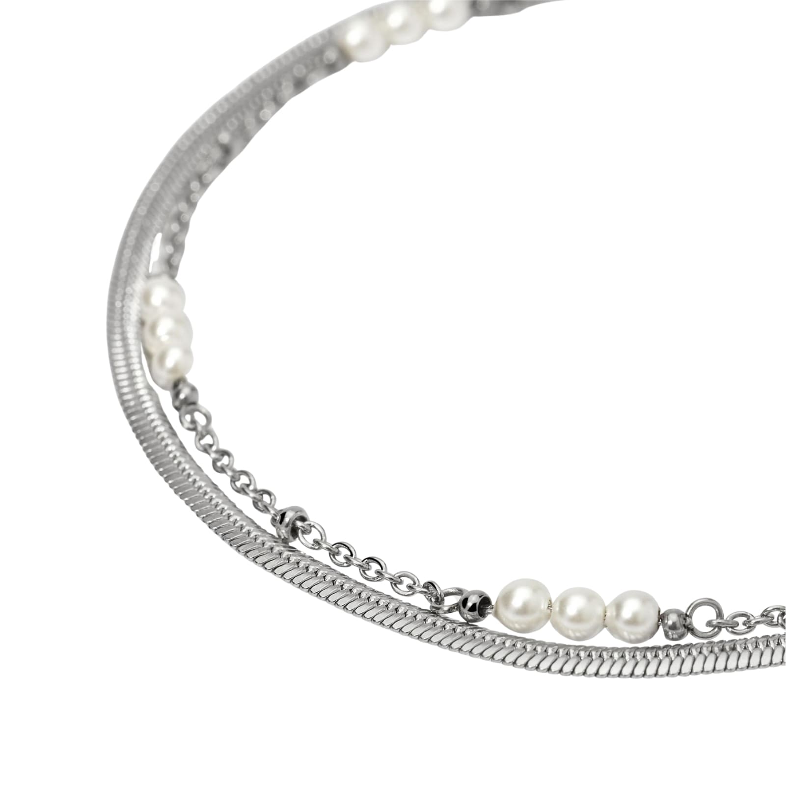 Bracciale catena multifilo Kidult Style in acciaio con perle Regolabile 16-19 cm