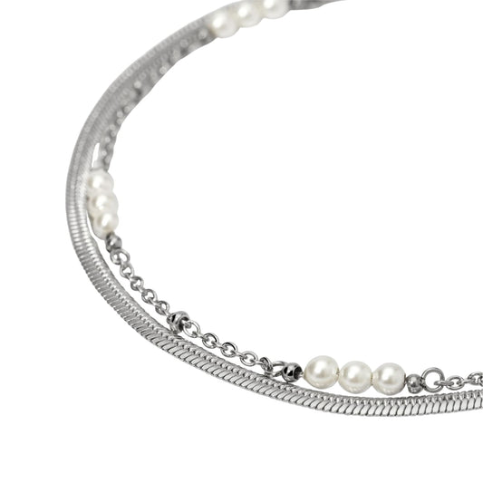 Bracciale catena multifilo Kidult Style in acciaio con perle Regolabile 16-19 cm