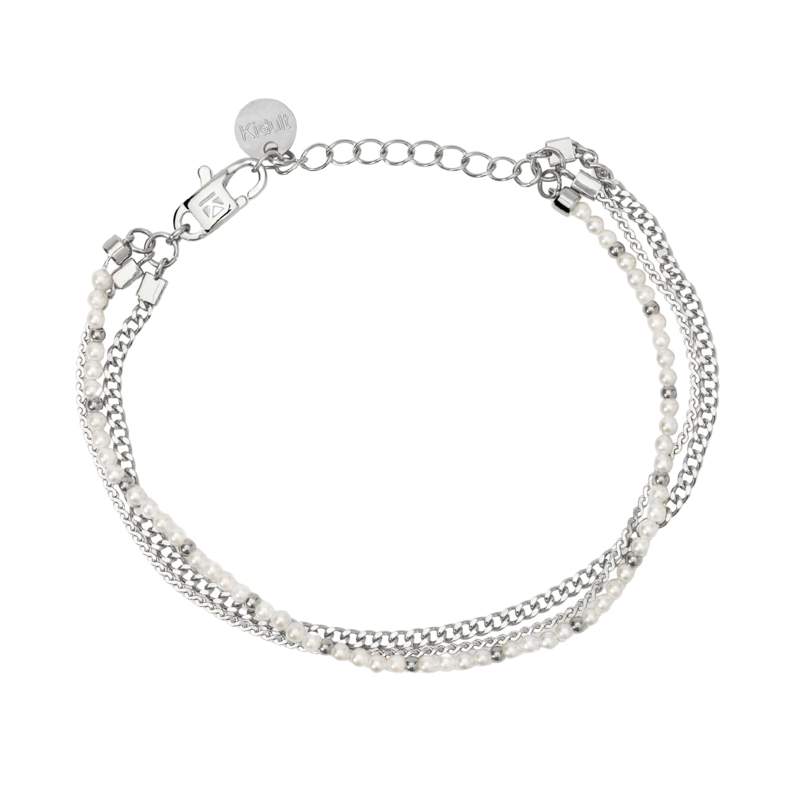 Bracciale catena multifilo Kidult Style acciaio perle e sfere Regolabile 16-19 cm