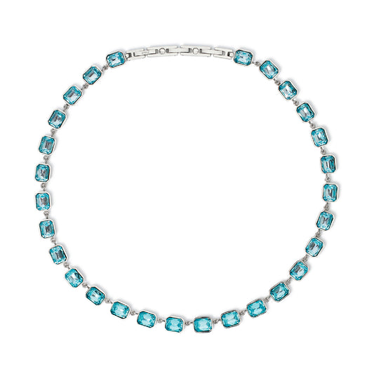 Collana girocollo Kidult Style in acciaio e cristalli azzurri MISURA UNICA