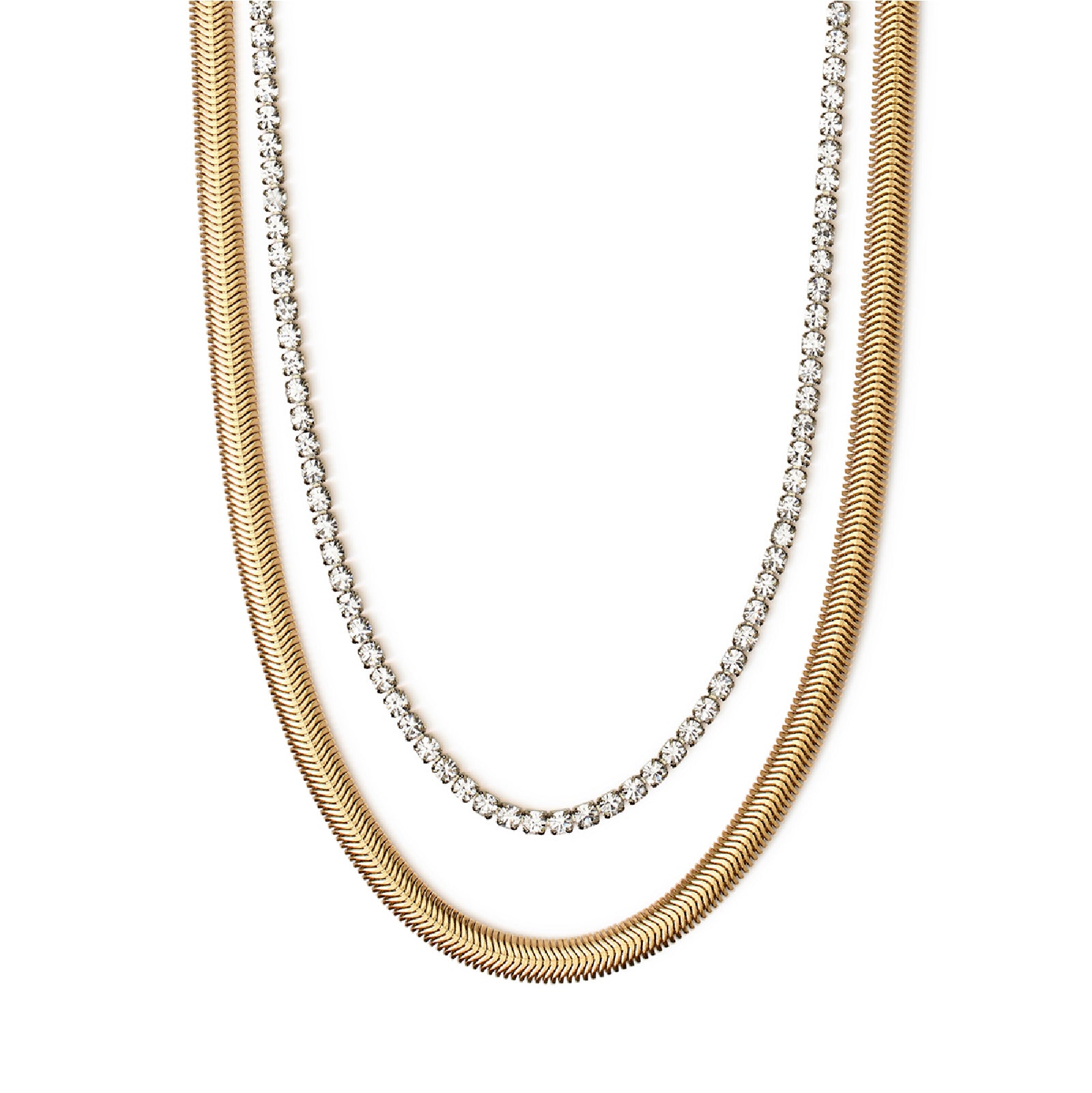 Collana multifilo Kidult Style in acciaio dorato e cristalli MISURA UNICA