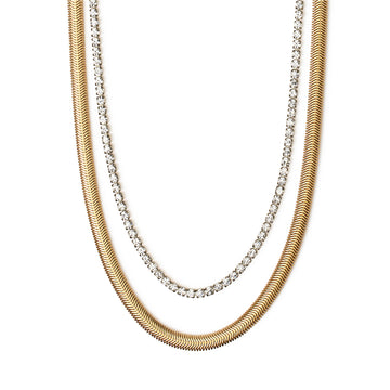 Collana multifilo Kidult Style in acciaio dorato e cristalli MISURA UNICA