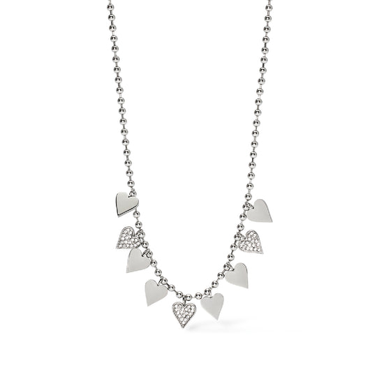 Collana girocollo cuori e cristalli Kidult Style acciaio MISURA UNICA