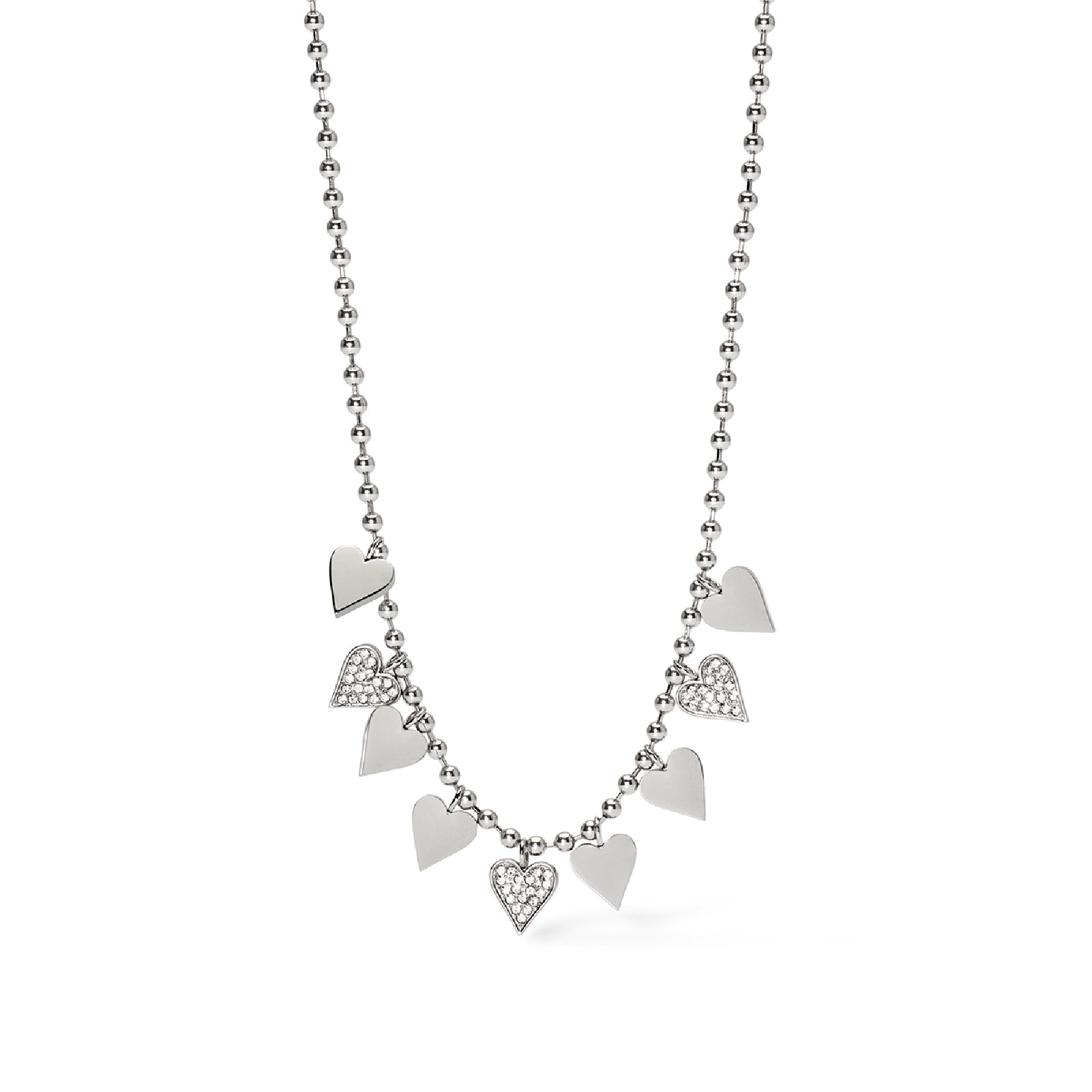 Collana girocollo cuori e cristalli Kidult Style acciaio MISURA UNICA