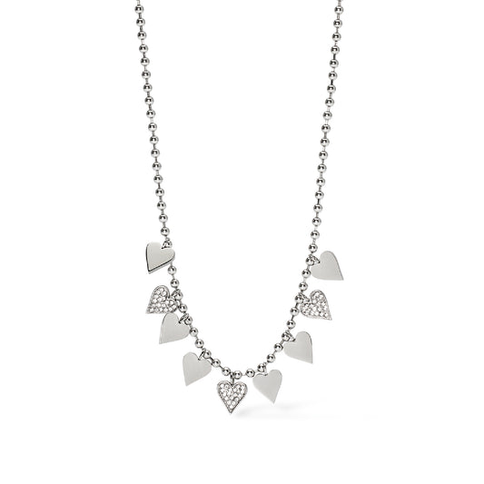 Collana girocollo cuori e cristalli Kidult Style acciaio MISURA UNICA