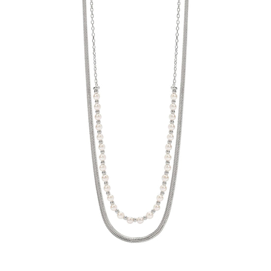 Collana multifilo Kidult Style in acciaio con perle bianche MISURA UNICA