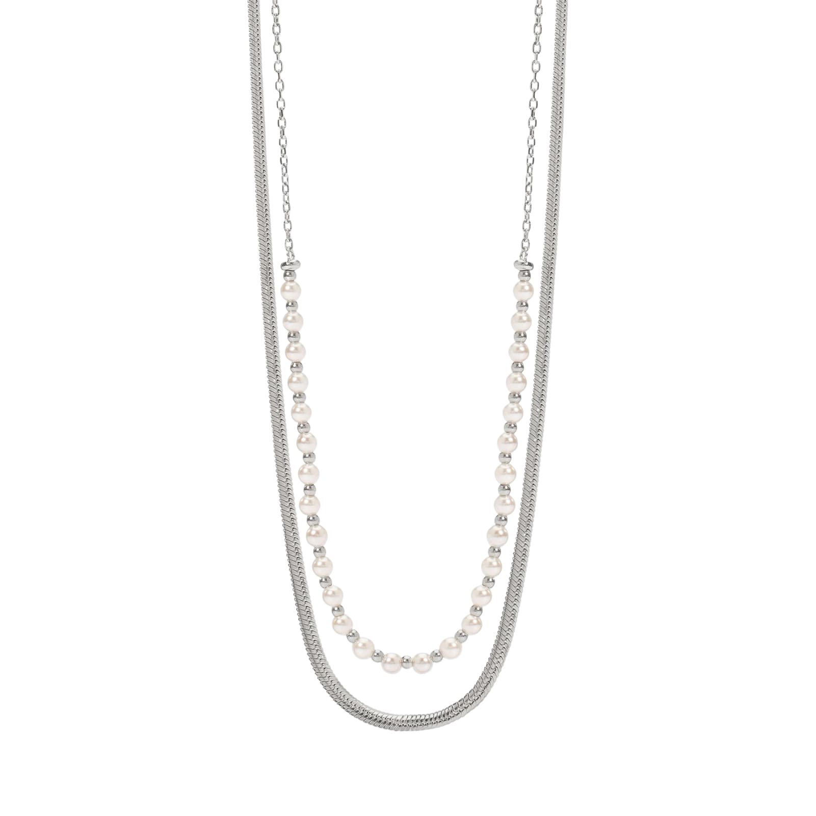 Collana multifilo Kidult Style in acciaio con perle bianche MISURA UNICA