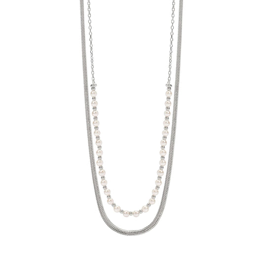 Collana multifilo Kidult Style in acciaio con perle bianche MISURA UNICA