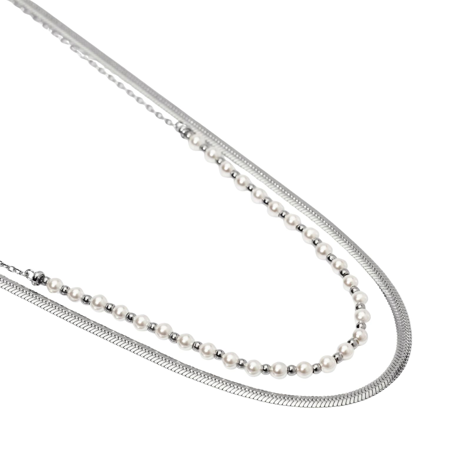 Collana multifilo Kidult Style in acciaio con perle bianche MISURA UNICA